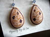 Cream & Indigo Spring Vines Teardrop Earrings Pysanky Eggshell Jewelry by So Jeo : pysanky pysanka ukrainian easter egg batik art eggshell jewelry pendants earrings drop dangle etched flowers gift women accessories accessory pendant necklace bail crystal finding sterling silver filled sojeo flowers celtic purple white red pink brown green purple orange cream burgundy magenta teal turqoise crows crow blue black so jeo art handmade